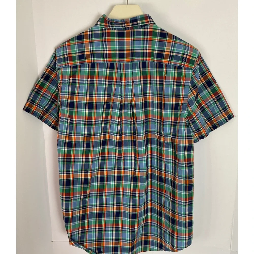 Ralph Lauren Boys XL 18-20 Plaid Short Sleeve Button Down Shirt Blue Green Multi